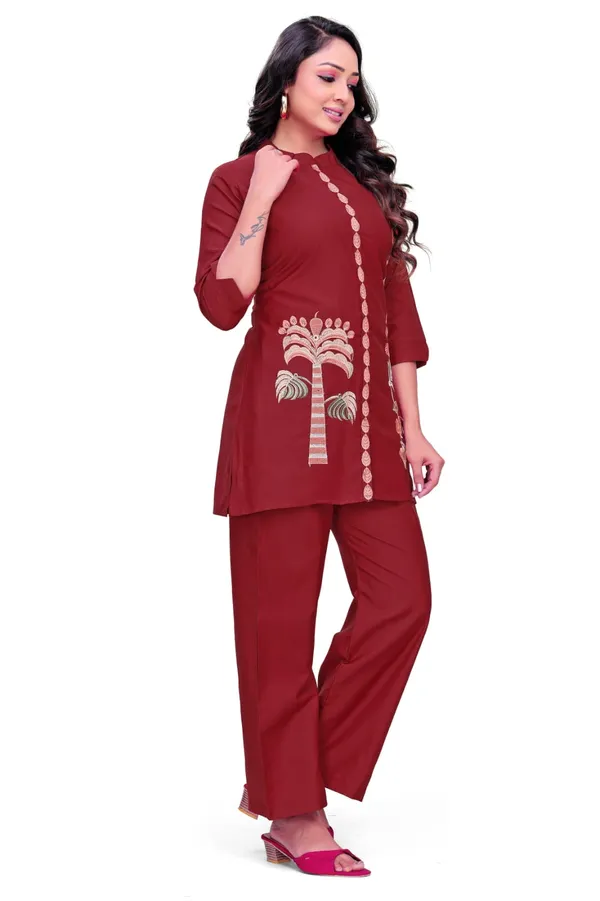 Maroon_Georgette_Embroidered_Straight_Co_Ord_Set_For_Women