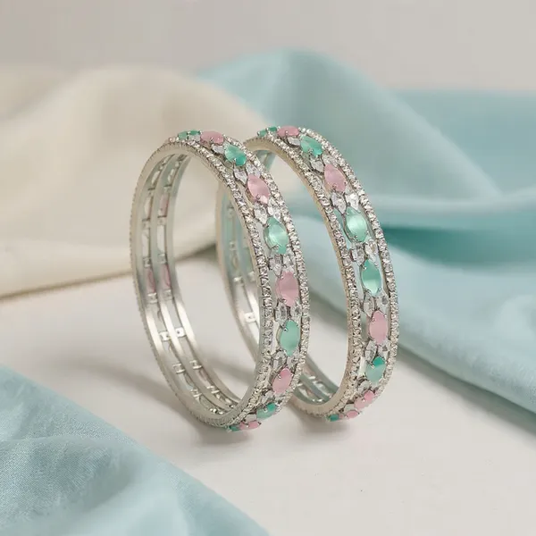 White_&_Green_Ad_Stone_Rhodium_Plated_Bangles_Set_For_Girls_&_Women_(2_Pcs)