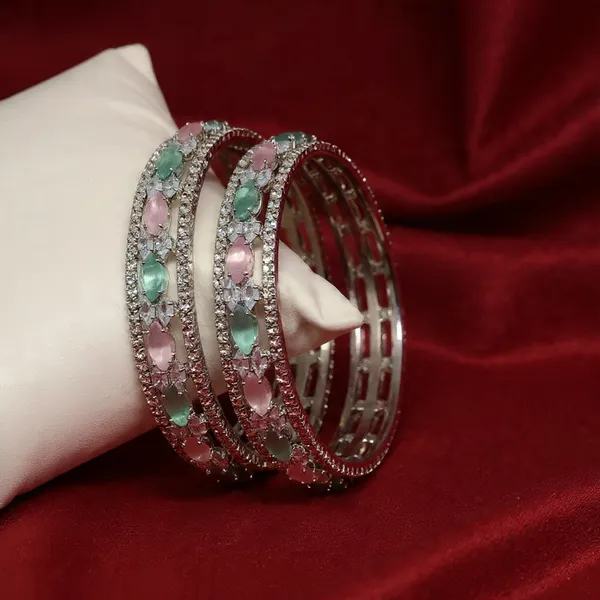 White_&_Green_Ad_Stone_Rhodium_Plated_Bangles_Set_For_Girls_&_Women_(2_Pcs)