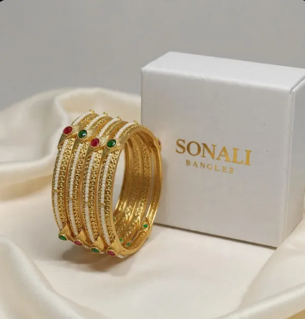 White_Beads_&_Stone_Designer_Copper_Bangles_Set_For_Women_(4_Pcs)