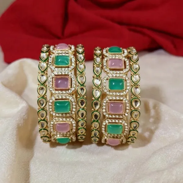 Mint_&_Pink_Ad_Stone_Gold_Plated_Brass_&_Copper_Bangle_Set_For_Girls_&_Women_(6_Pcs)