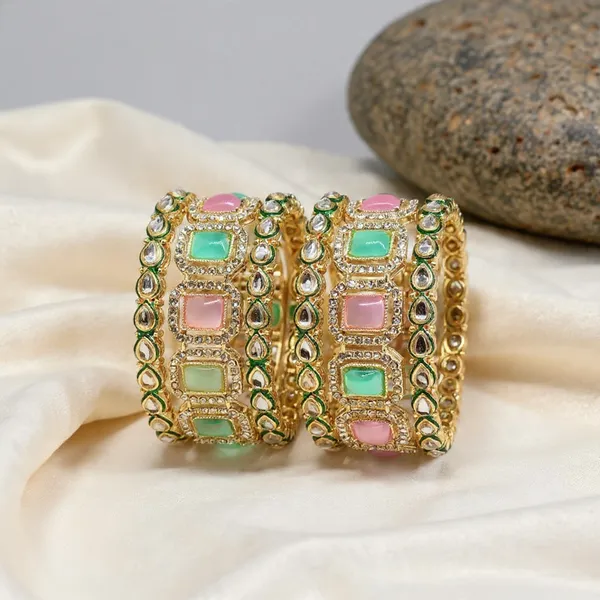 Mint_&_Pink_Ad_Stone_Gold_Plated_Brass_&_Copper_Bangle_Set_For_Girls_&_Women_(6_Pcs)