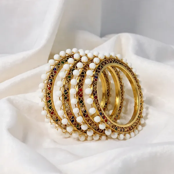 White_Beads_Alloy_Gold_Plated_Bangles_Set_For_Girls_&_Women_(4_Pcs)
