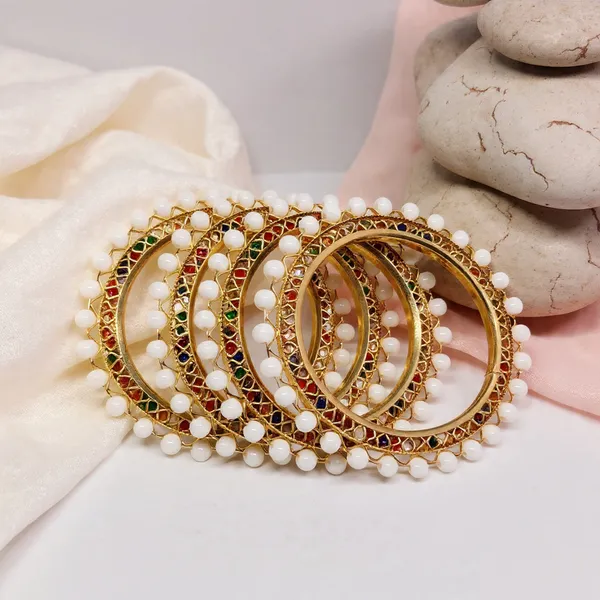 White_Beads_Alloy_Gold_Plated_Bangles_Set_For_Girls_&_Women_(4_Pcs)