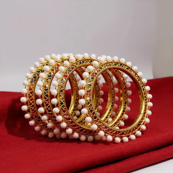 White_Beads_Alloy_Gold_Plated_Bangles_Set_For_Girls_&_Women_(4_Pcs)