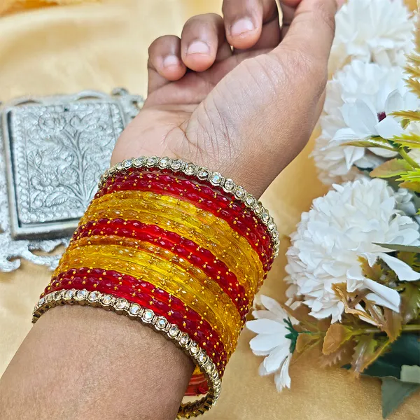 Red_&_Yellow_Glass_And_Metal_Bangles_For_Women_(Single_Hand)