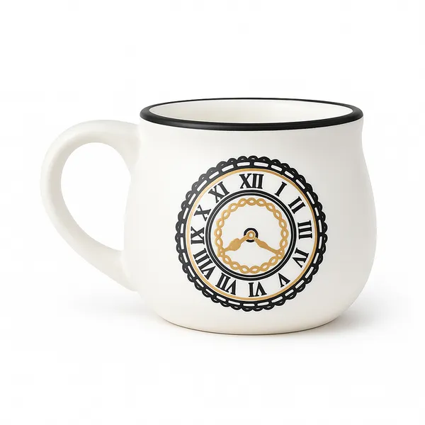 White_Set_Of_Vintage_Clock_Cofee_And_Tea_Cups_Stoneware_200Ml_For_Home_Utility(Pack_Of_6)