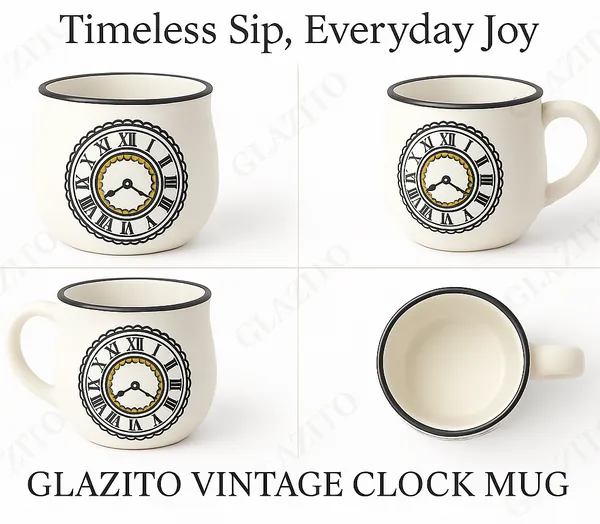 White_Set_Of_Vintage_Clock_Cofee_And_Tea_Cups_Stoneware_200Ml_For_Home_Utility(Pack_Of_6)