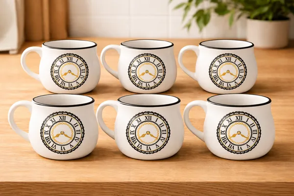 White_Set_Of_Vintage_Clock_Cofee_And_Tea_Cups_Stoneware_200Ml_For_Home_Utility(Pack_Of_6)