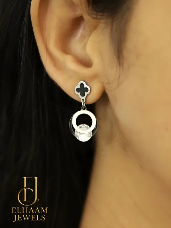 Silver_Traditional_Black_Clover_Drop_Earrings_With_Crystal_Stone_For_Women