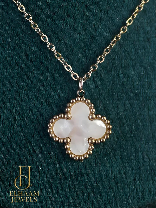 Gold_Traditional_Clover_Pendant_Dual_Chain_Gold_Plated_Necklace_|_Elhaam_Jewels_For_Women