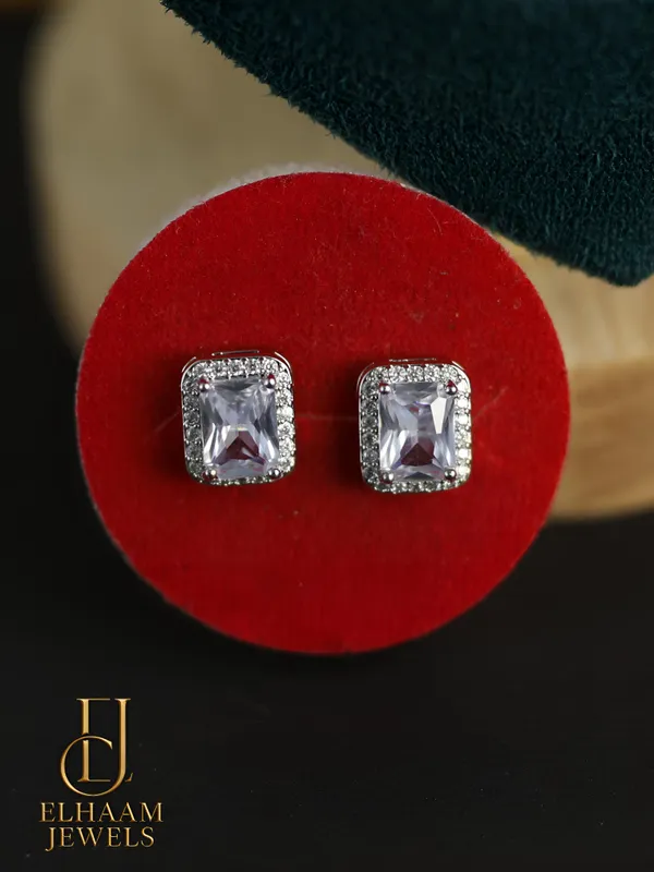 Silver_Traditional_Emerald_Cut_Halo_Solitaire_Diamond_Necklace_And_Stud_Earring_Set_For_Women