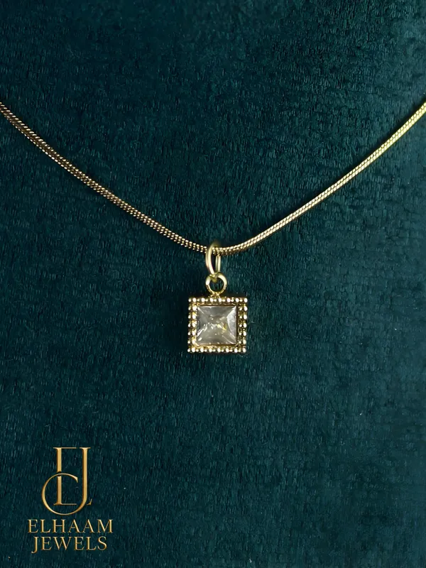 Gold_Traditional_Minimalist_Square_Solitaire_Necklace_And_Stud_Earring_Set_18k_Gold_Plated_For_Women