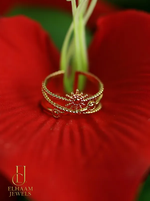 Gold_Traditional_Sunburst_Beaded_Adjustable_Ring_18k_Gold_Plated_For_Women