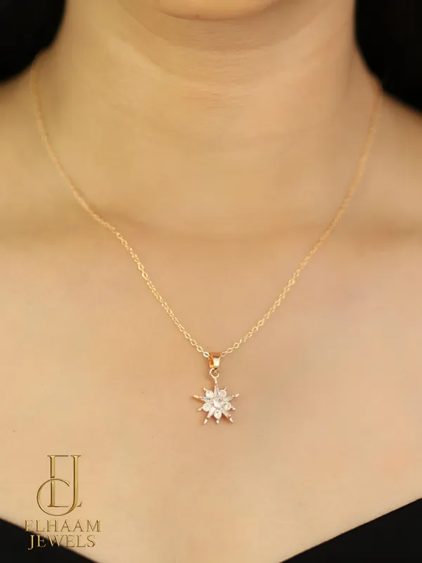 Gold_Traditional_Starburst_Pendant_With_Earrings_Necklace_Set_For_Women