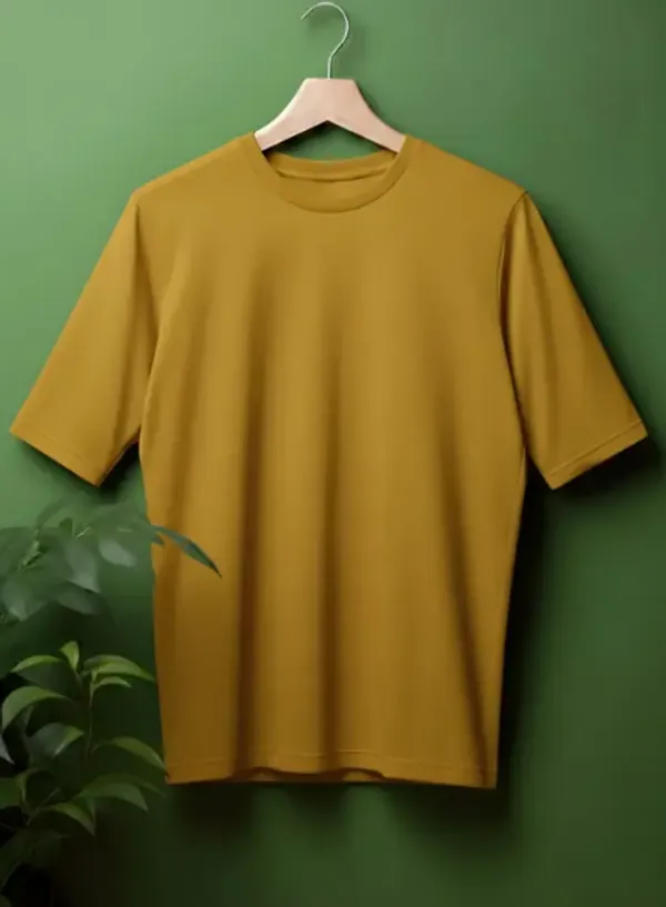 Mustard_Yellow_Twill_Fabric_Premium_T_Shirt_For_Men