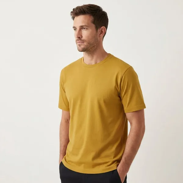 Mustard_Yellow_Twill_Fabric_Premium_T_Shirt_For_Men