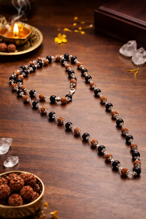 Rudraksha_&_Karungali_Mala_With_Silver_Capping_For_Protection,_Grounding_&_Spiritual_Balance