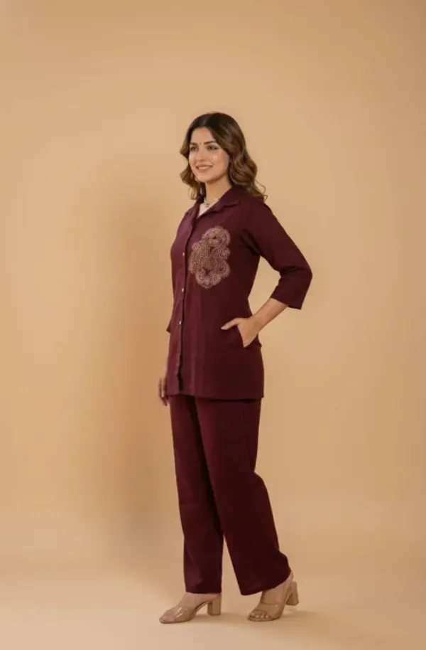 Wine_Premium_Vatican_Embroidered_Co-Ord_Set_For_Women