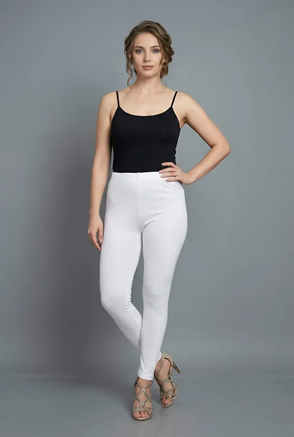 White_Cotton_Lycra_Premium_Ankle_Length_Leggings_For_Women