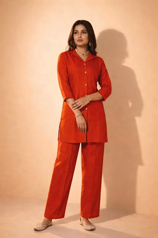 Rust_Orange_Premium_Vatican_Solid_Co-Ord_Set_For_Women