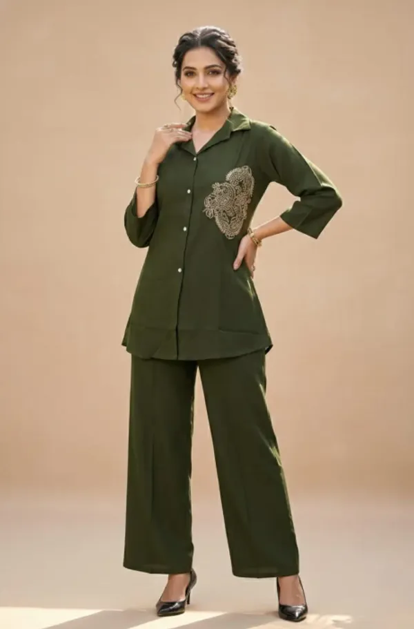 Olive_Green_Premium_Vatican_Printed_Co-Ord_Set_For_Women
