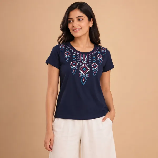 Navy_Blue_Geometric_Print_Cotton_T-Shirt
