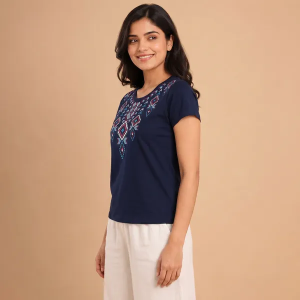 Navy_Blue_Geometric_Print_Cotton_T-Shirt