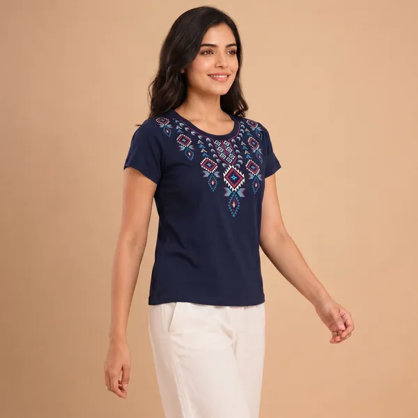 Navy_Blue_Geometric_Print_Cotton_T-Shirt