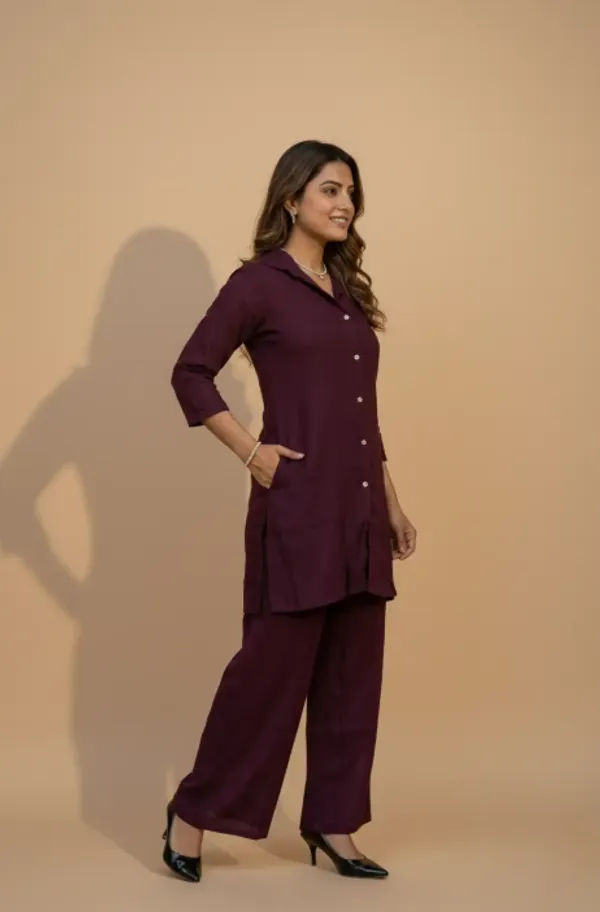 Wine_Premium_Vatican_Solid_Co-Ord_Set_For_Women