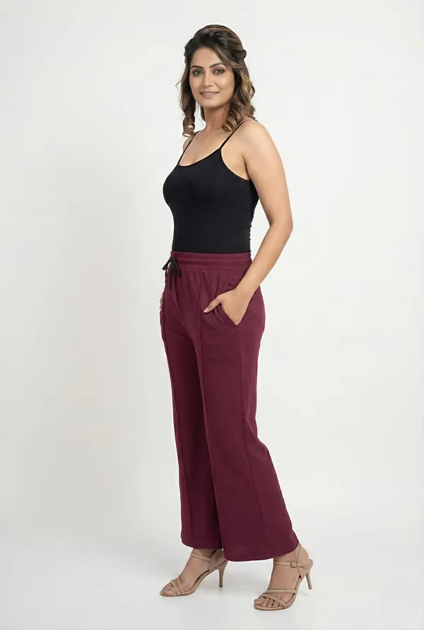 Wine_Viscose_Premium_Imported_Knitted_Palazzo_Pants_For_Women