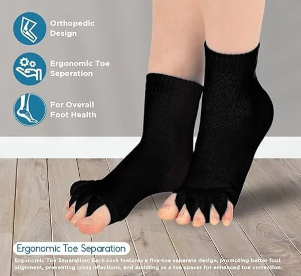 Black_Cotton_Foot_Alignment_Socks_5_Finger_Toe_Separator_For_Men_&_Women_Plantar_Fasciitis_Leg_Foot_Pain_Relief_Bunion_Corrector_Hallux_Valgus_Orthopaedic_Socks_For_Office_Yoga_Gym