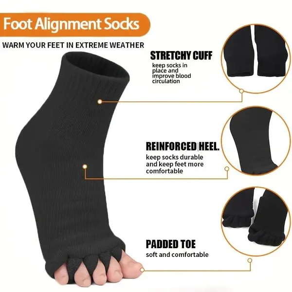 Black_Cotton_Foot_Alignment_Socks_5_Finger_Toe_Separator_For_Men_&_Women_Plantar_Fasciitis_Leg_Foot_Pain_Relief_Bunion_Corrector_Hallux_Valgus_Orthopaedic_Socks_For_Office_Yoga_Gym