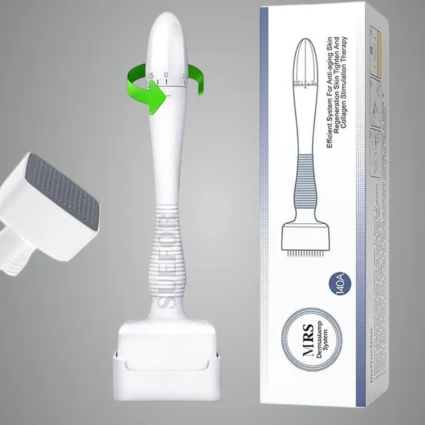 White_140_Titanium_Adjustable_Micro_Needles_Facial_Derma_Roller_Kit_For_Skin_Repair_Face_Hair_&_Beard_Growth