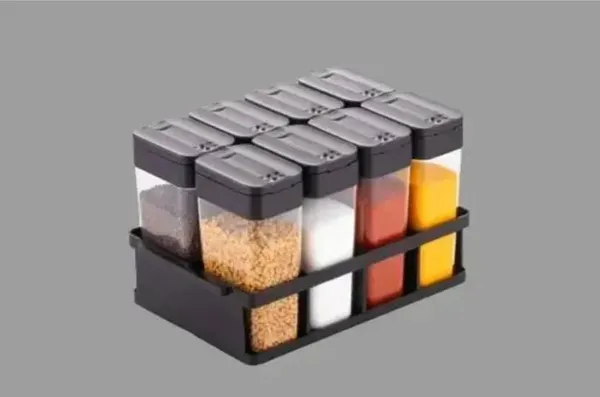Set_Of_8_Black_Transparent_Multipurpose_Spice_Jar_With_Tray