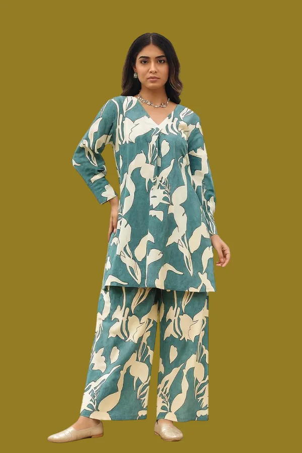 Blue_Premium_Rayon_Slub_Co-Ord_Set_For_Women