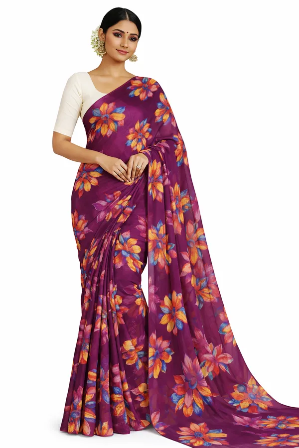 Deep_Plum_goergette_Saree
