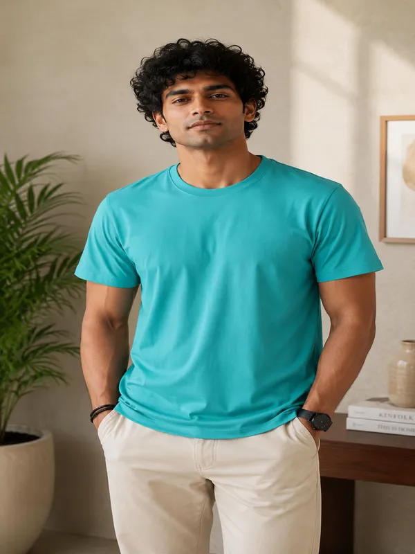 Men's_Cotton_T-shirt,_Teal_Blue