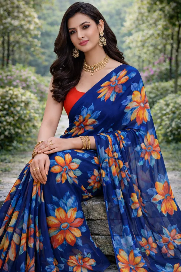 Midnight_Navy_Floral_georgette_saree