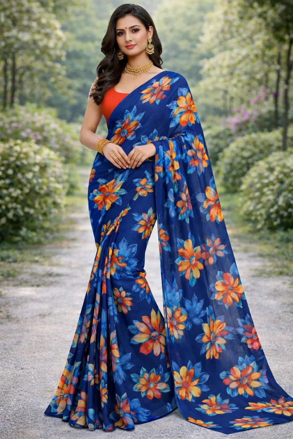 Midnight_Navy_Floral_georgette_saree