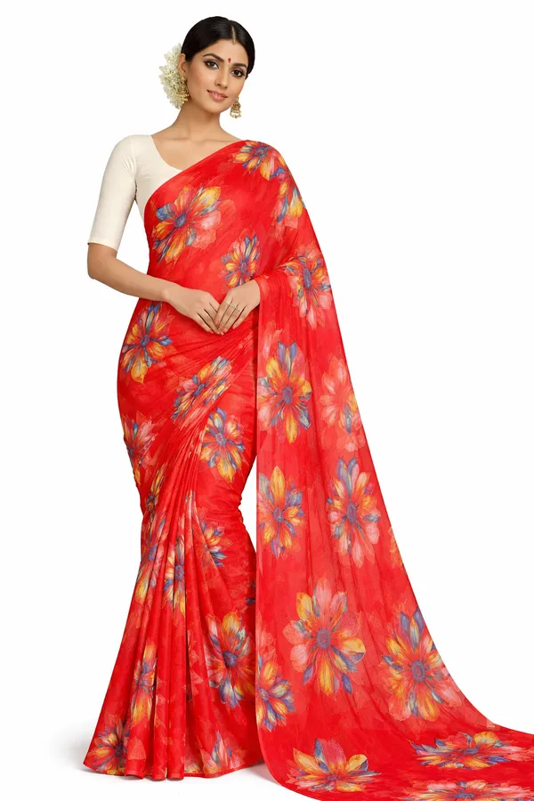 Ruby_Red_Floral_Print_goergotte_Saree