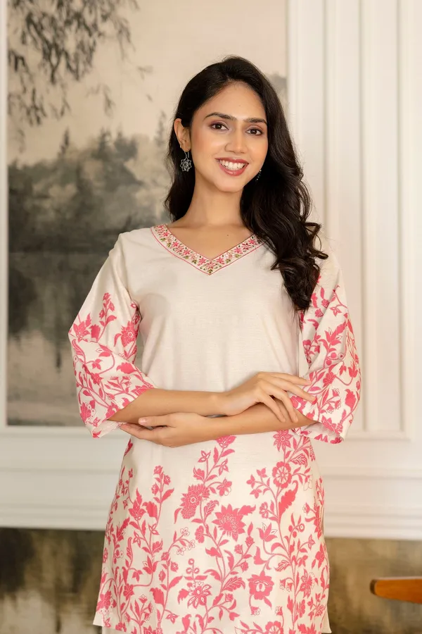 Off-White_Floral_Slub_Co-Ord_Set_For_Women