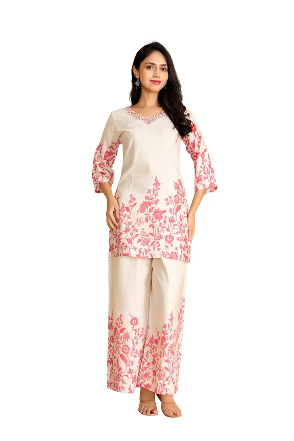 Off-White_Floral_Slub_Co-Ord_Set_For_Women