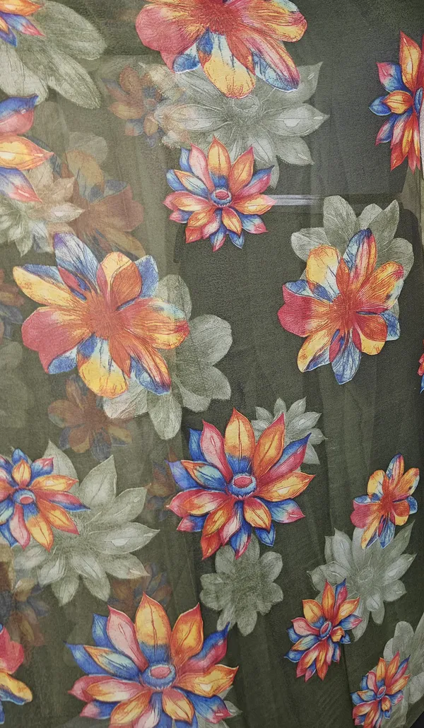 Moss_Green_Floral_Print_georgette_Saree