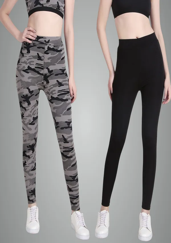 Grey_Camouflage_And_Plain_Black_Lycra_Blend_Printed_Solid_Tights_For_Women_Pack_Of_2