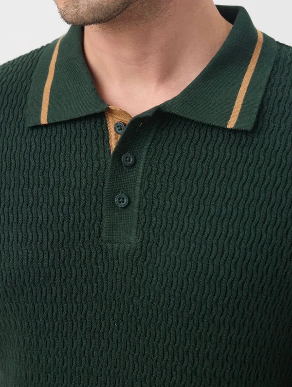 Dark_green_wuffle_fabric_polo_T-shirt