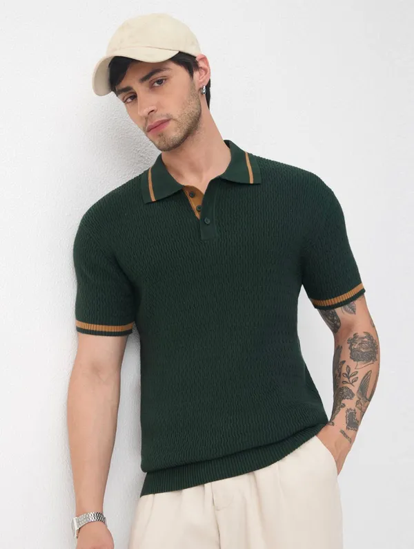 Dark_green_wuffle_fabric_polo_T-shirt