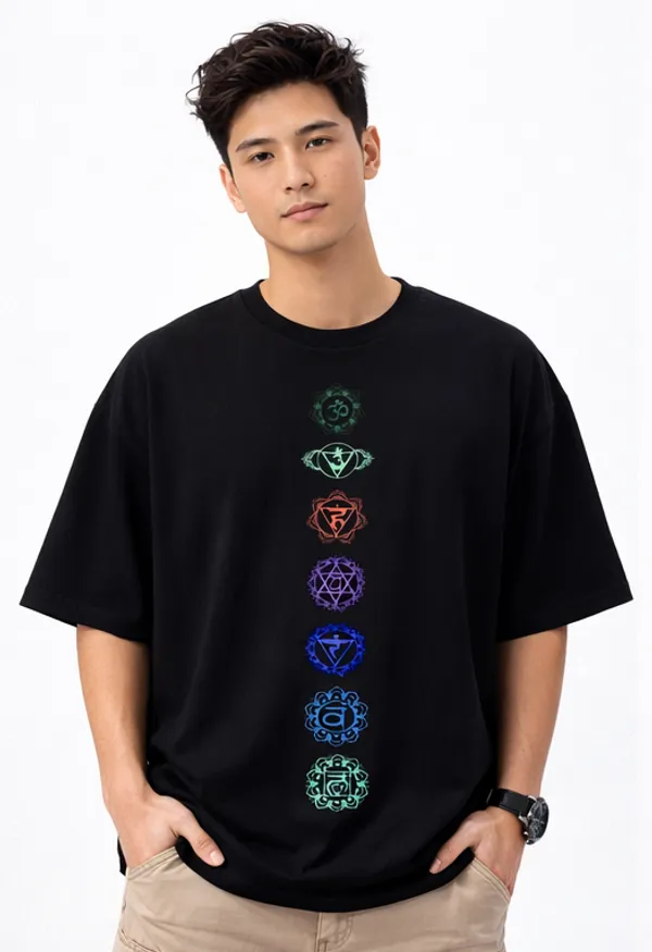 Black_Cotton_The_Seven_Chakras_Oversized_T-Shirt_For_Men