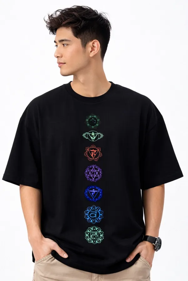 Black_Cotton_The_Seven_Chakras_Oversized_T-Shirt_For_Men