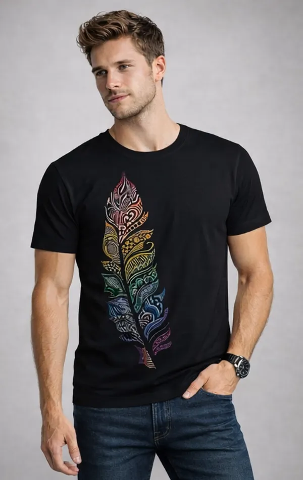 Black_Cotton_Feather_classic_fit_T-Shirt_For_Men
